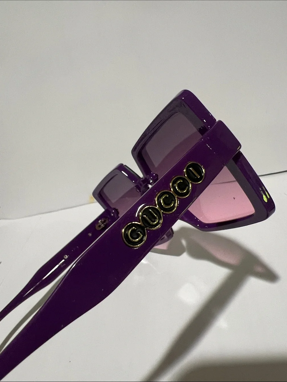 Gucci Purple Square Gradient Sunglasses with Gold Accents